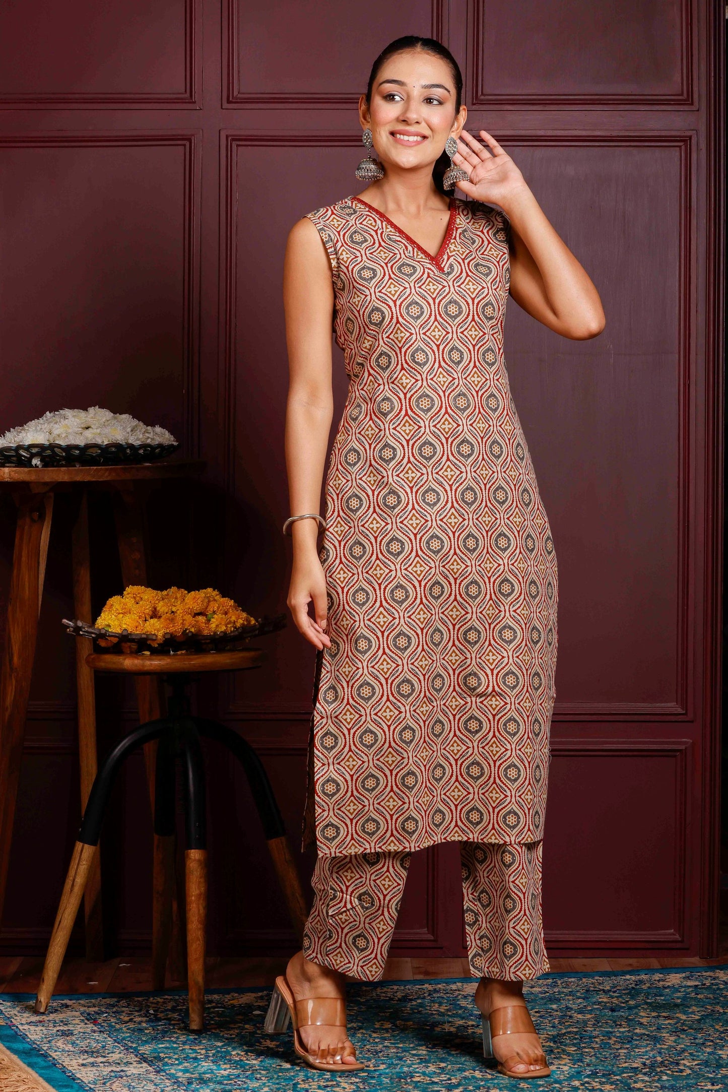 Rimeline Women Printed Regular Pure Cotton Kurta with Trousers