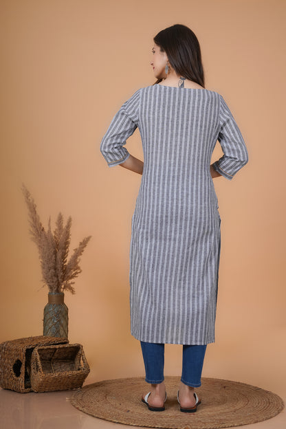 RimeLine Round Neck stripped Straight kurta for women - Rimeline