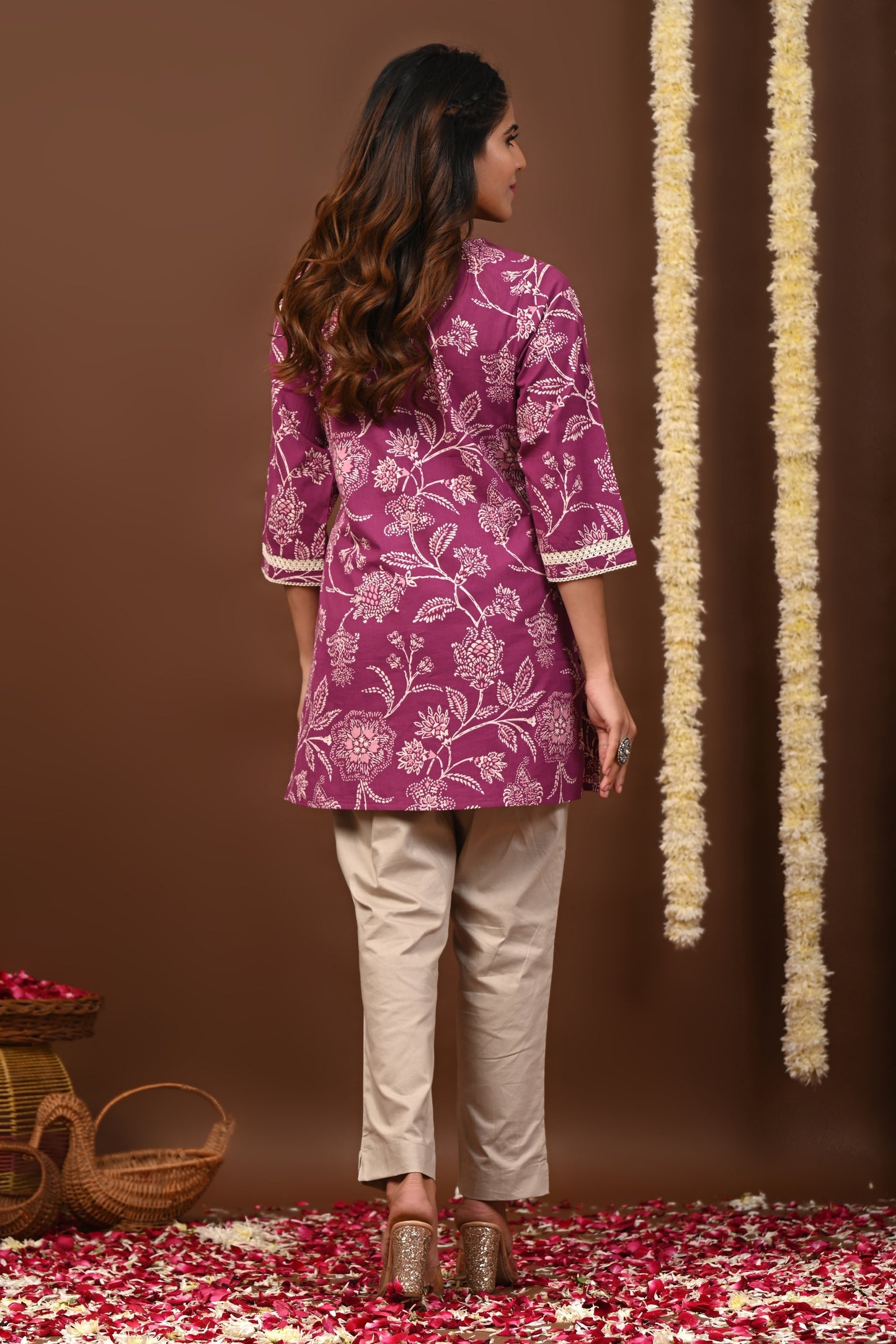 RimeLine Gajri Women Ethnic Motifs Printed Round-Neck Pure Cotton Kurti