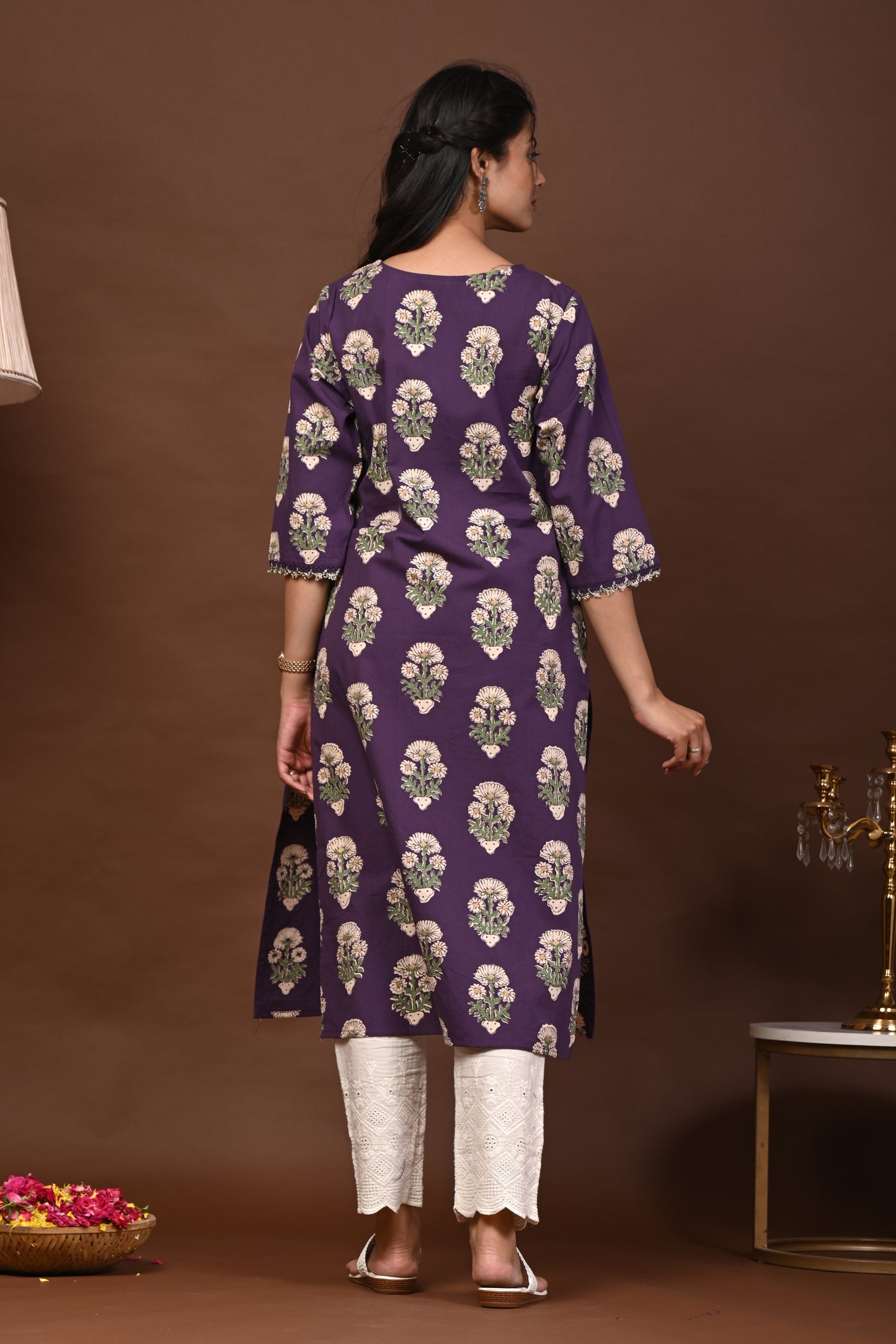 Rimeline Women Floral Printed Festive Cotton Straight Kurta