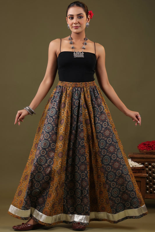 Rimeline Women Printed Pure Cotton Flared Maxi Skirt