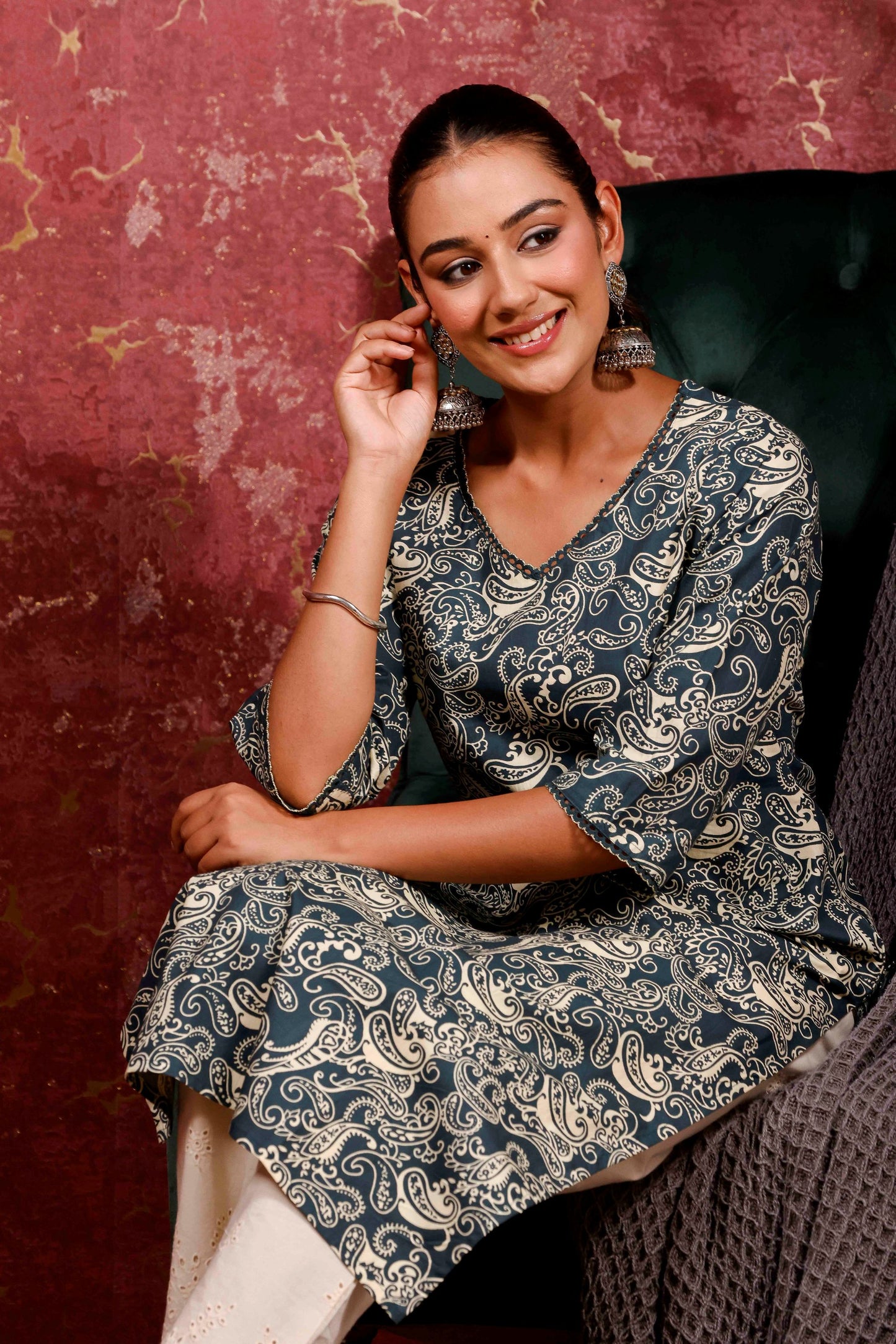 Rimeline Women Paisley Daily Pure Cotton Straight Kurta