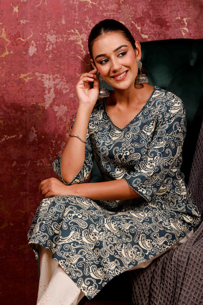 Rimeline Women Paisley Daily Pure Cotton Straight Kurta