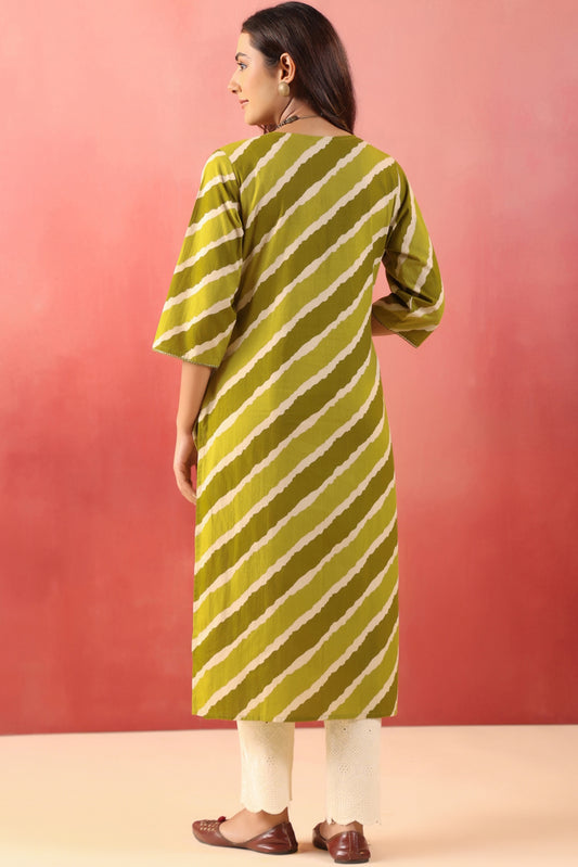 Rimeline Women Leheriya Printed V-Neck Sequinned Straight Cotton Kurta