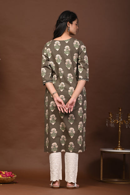 Rimeline Women Floral Printed Festive Cotton Straight Kurta
