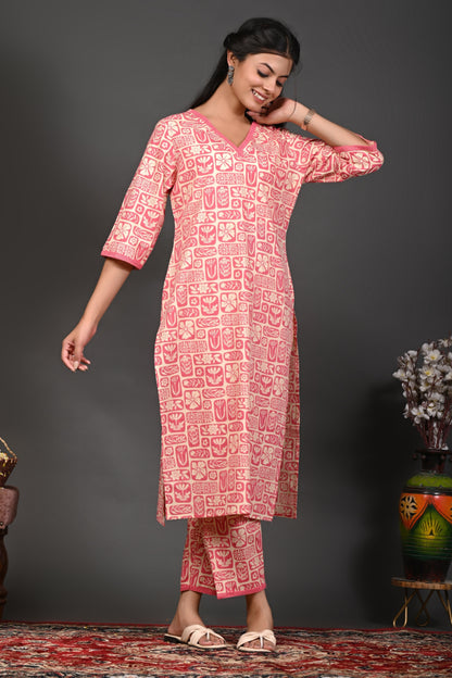 Rimeline Women Floral Printed Regular Straight Pure Cotton Kurta Sets