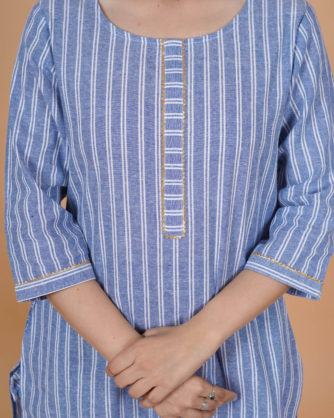 RimeLine Round Neck stripped Straight kurta for women