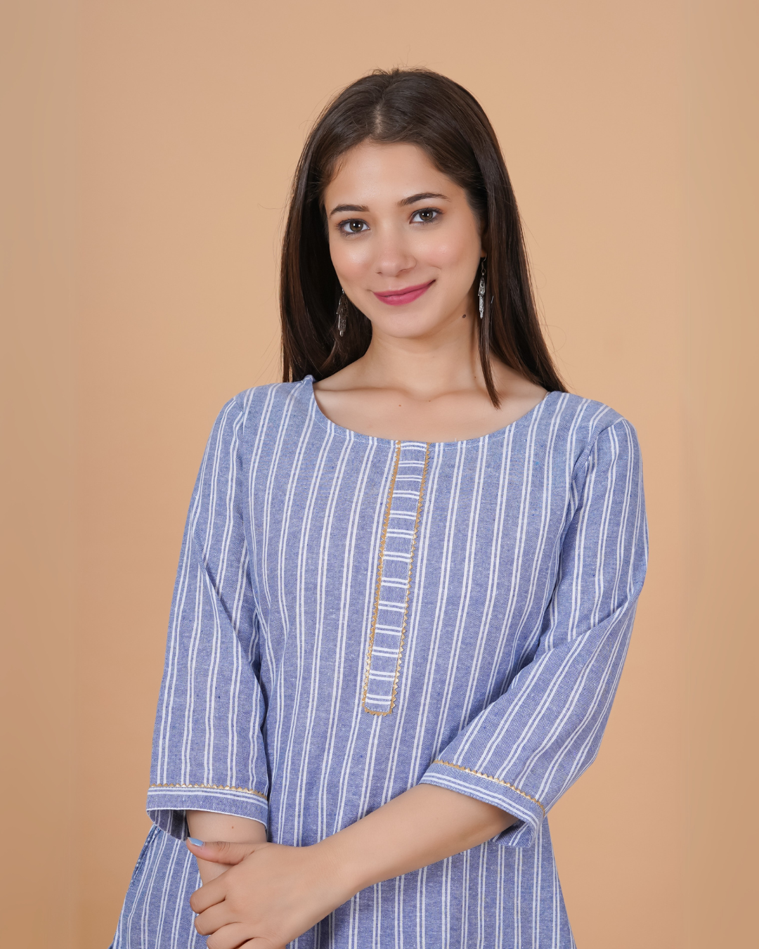 RimeLine Round Neck stripped Straight kurta for women