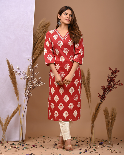 Ethnic Motifs Printed Pure Cotton Straight Kurta