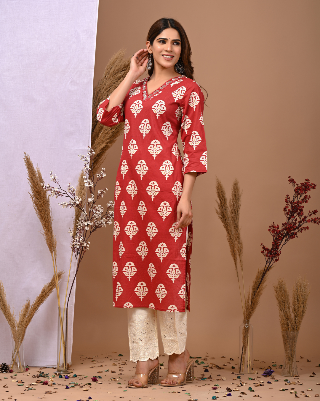 Ethnic Motifs Printed Pure Cotton Straight Kurta
