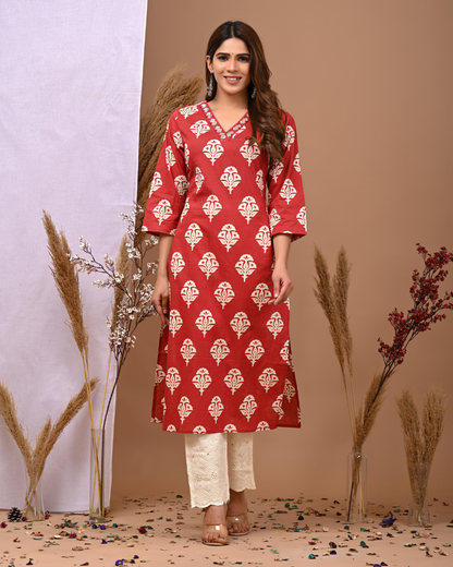 Ethnic Motifs Printed Pure Cotton Straight Kurta