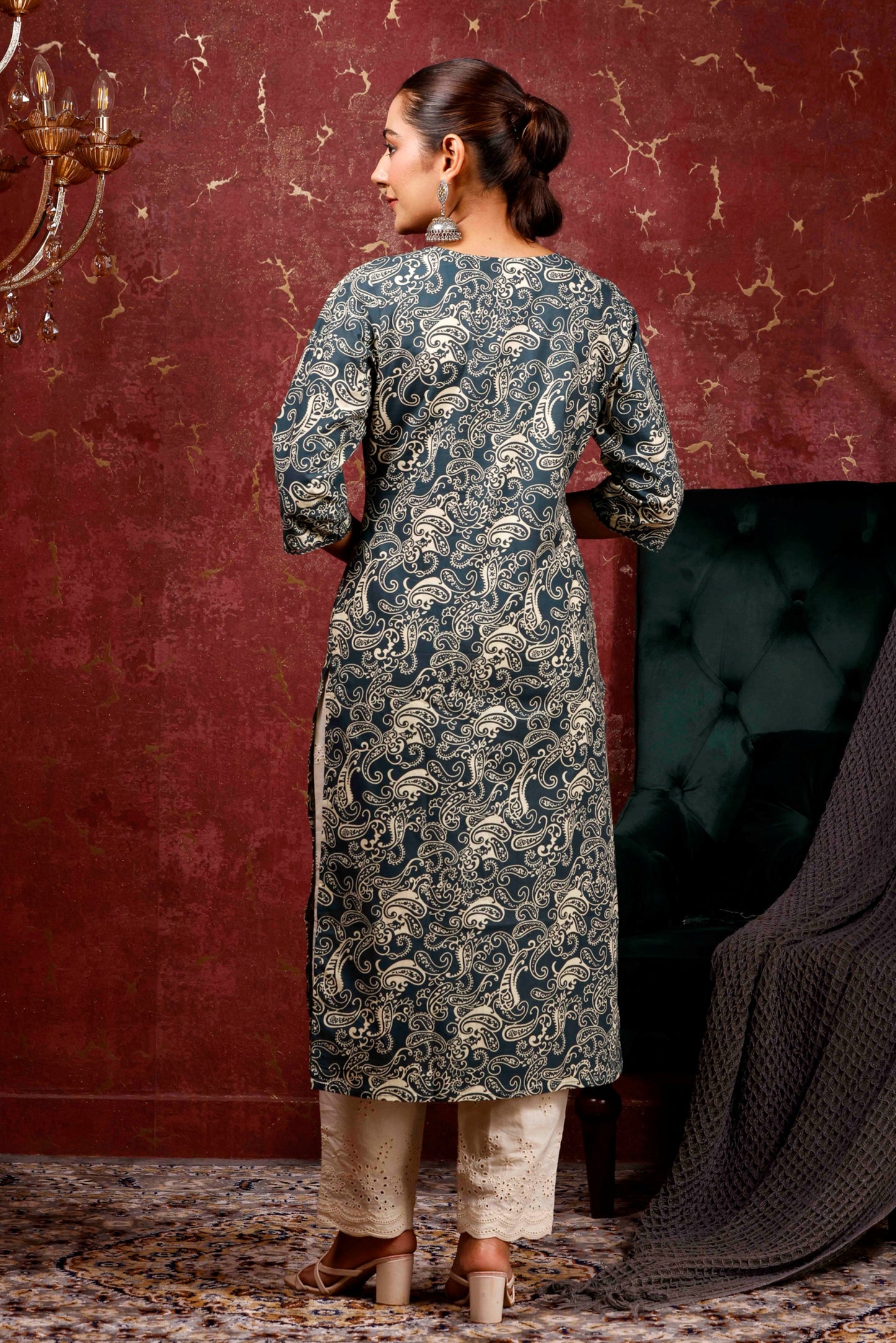 Rimeline Women Paisley Daily Pure Cotton Straight Kurta