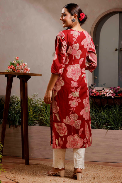 Rimeline Women Floral Daily Pure Cotton Straight Kurta