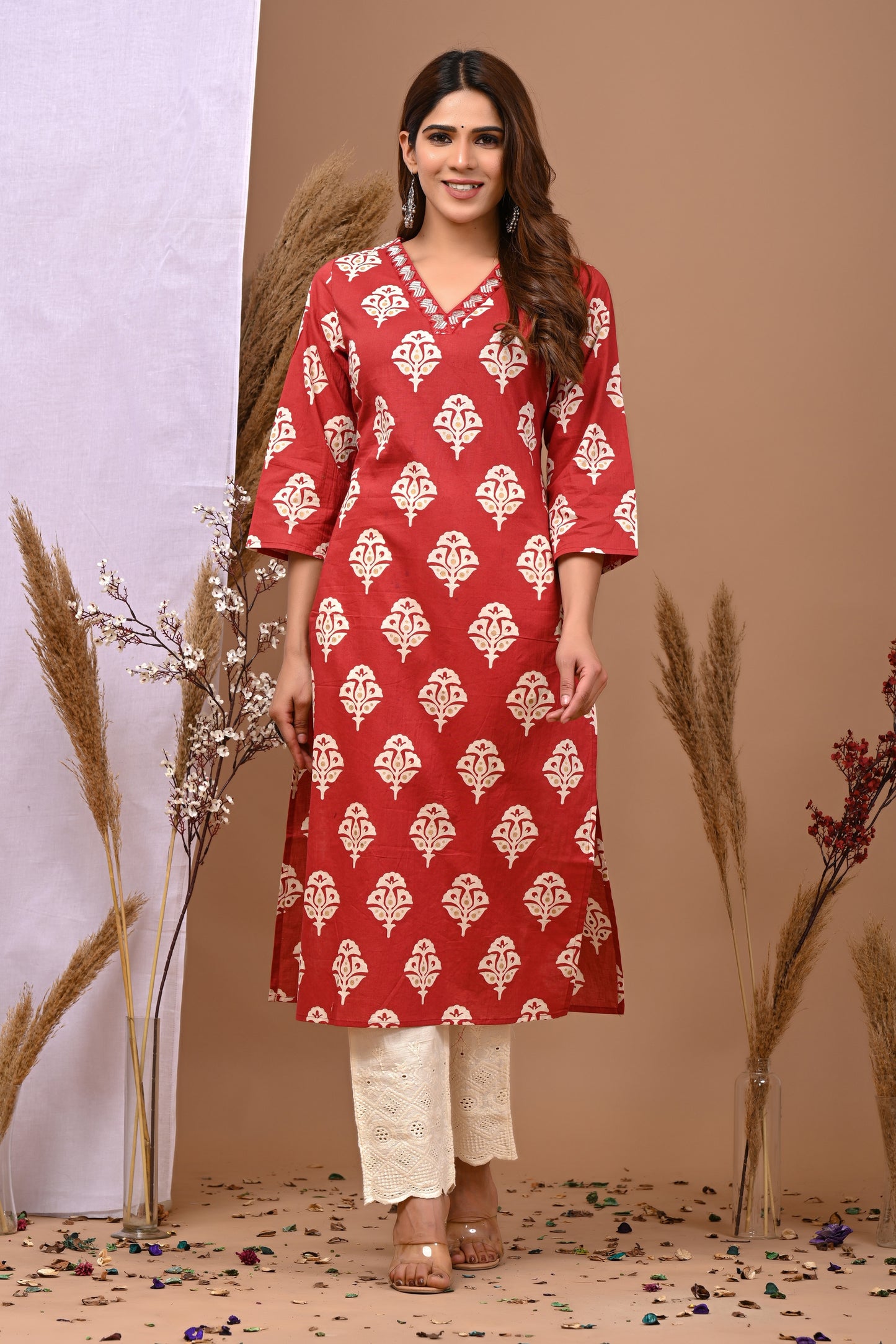 Rimeline Ethnic Motifs Printed Pure Cotton Straight Kurta