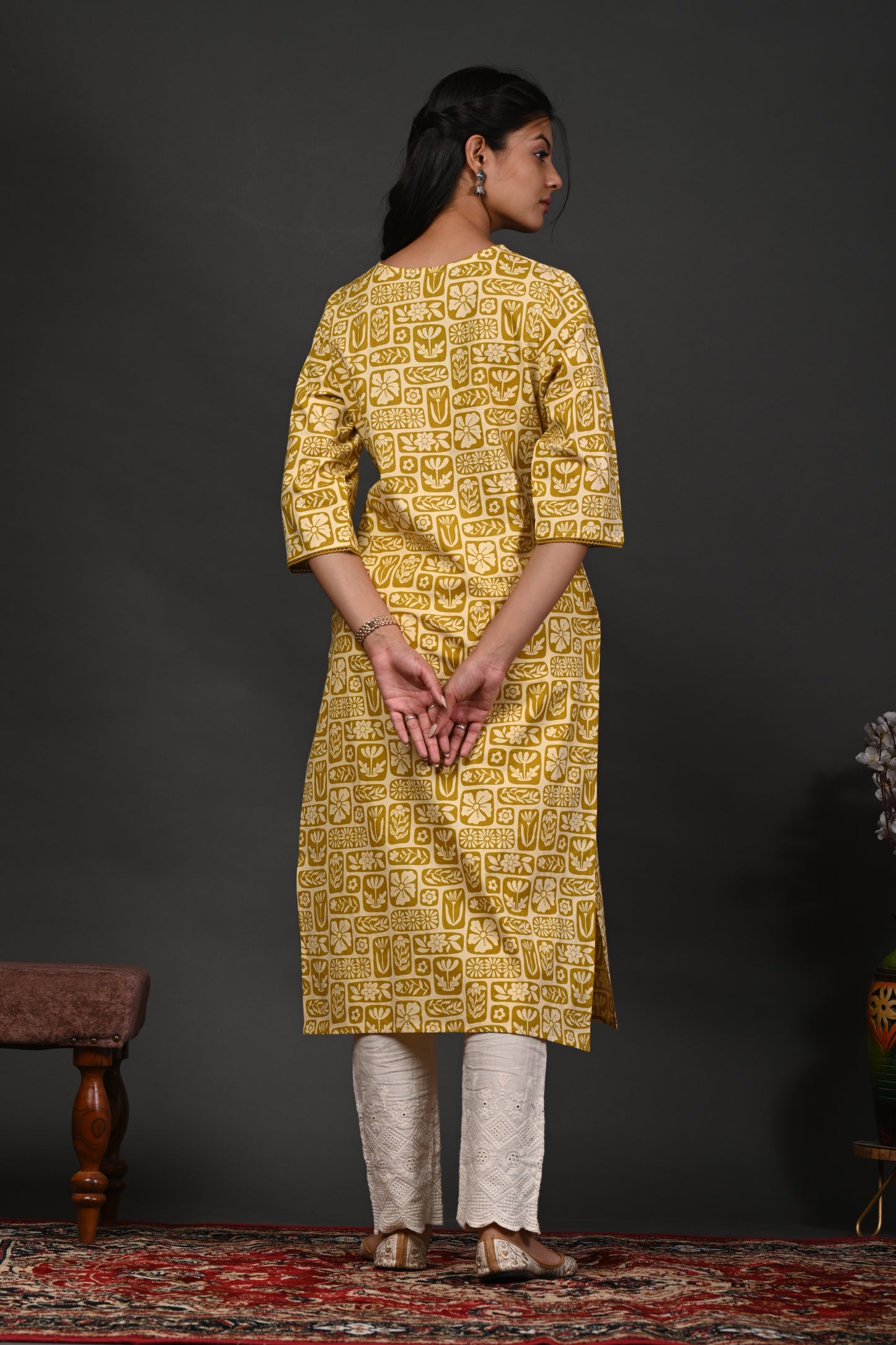 Rimeline Women Floral Printed Festive Cotton Straight Kurta