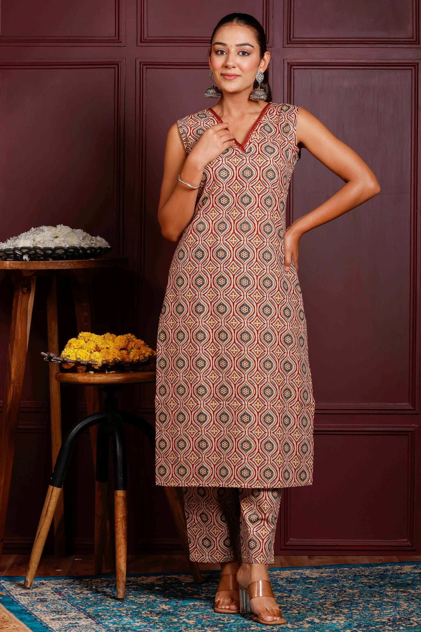 Rimeline Women Printed Regular Pure Cotton Kurta with Trousers