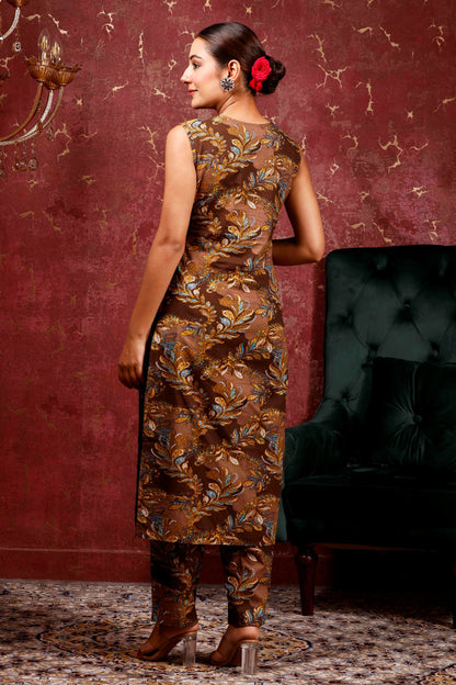 Rimeline Ethnic Motifs Printed V-Neck Pure Cotton Kurta With Trousers & Dupatta