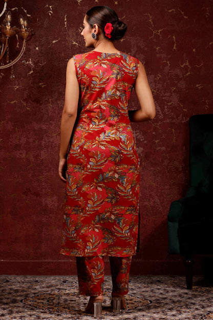 Rimeline Ethnic Motifs Printed V-Neck Pure Cotton Kurta With Trousers & Dupatta