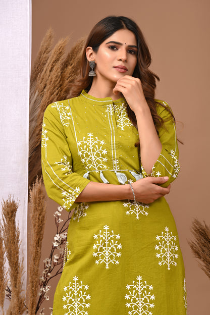 RimeLine Mesh Blue Mandain Neck Kurti For Women
