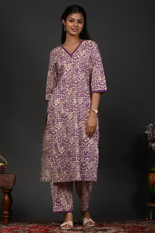 Rimeline Women Floral Printed Regular Pure Cotton Kurta with Trousers