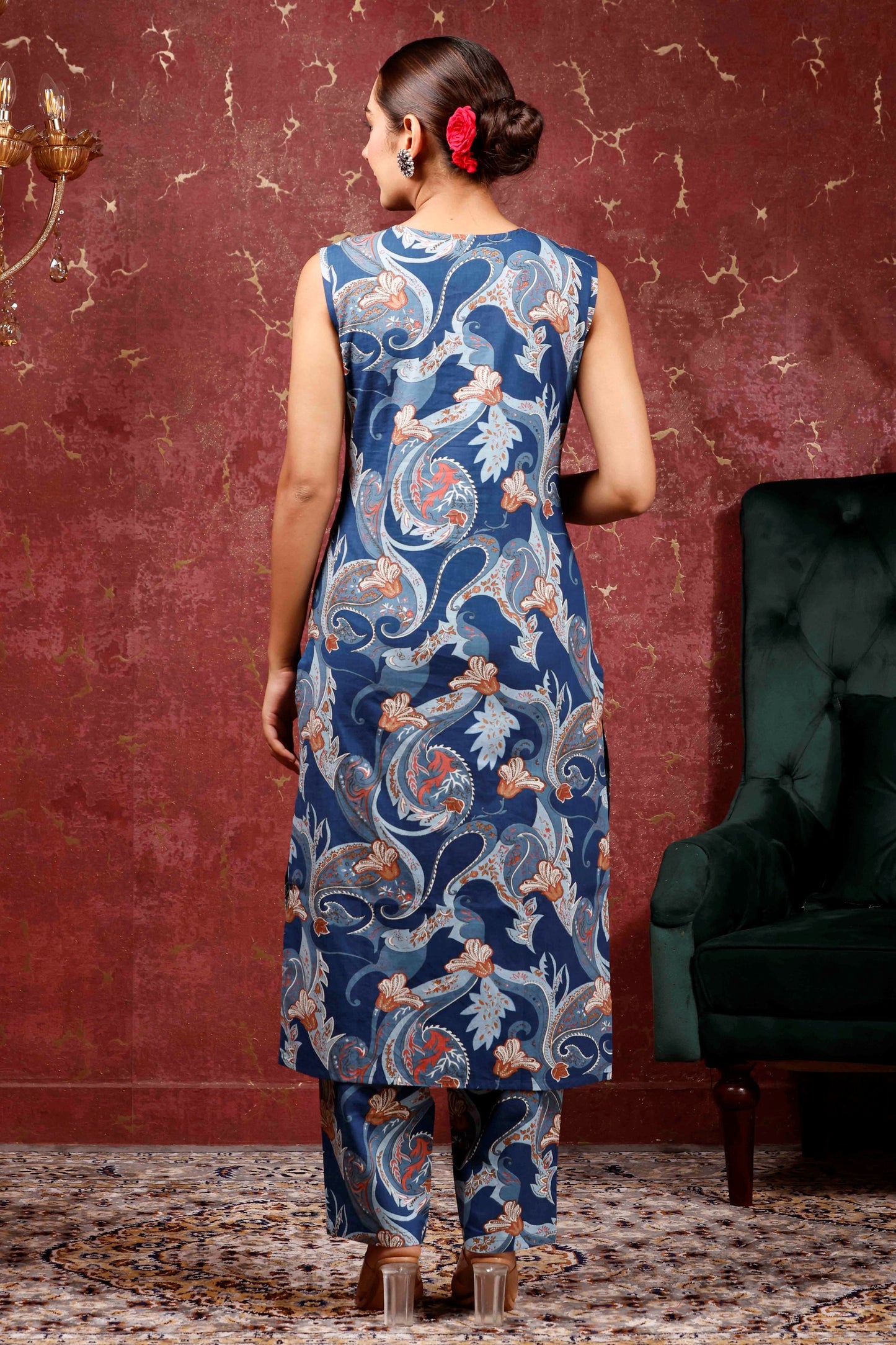 Rimeline Women Floral Printed Cotton Kurta with Trousers & Dupatta