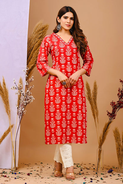 Floral Printed Pure Cotton A-Line Kurta - Rimeline