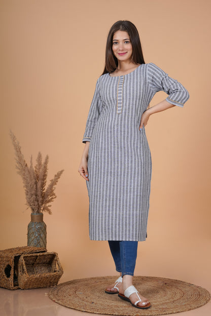 RimeLine Round Neck stripped Straight kurta for women - Rimeline