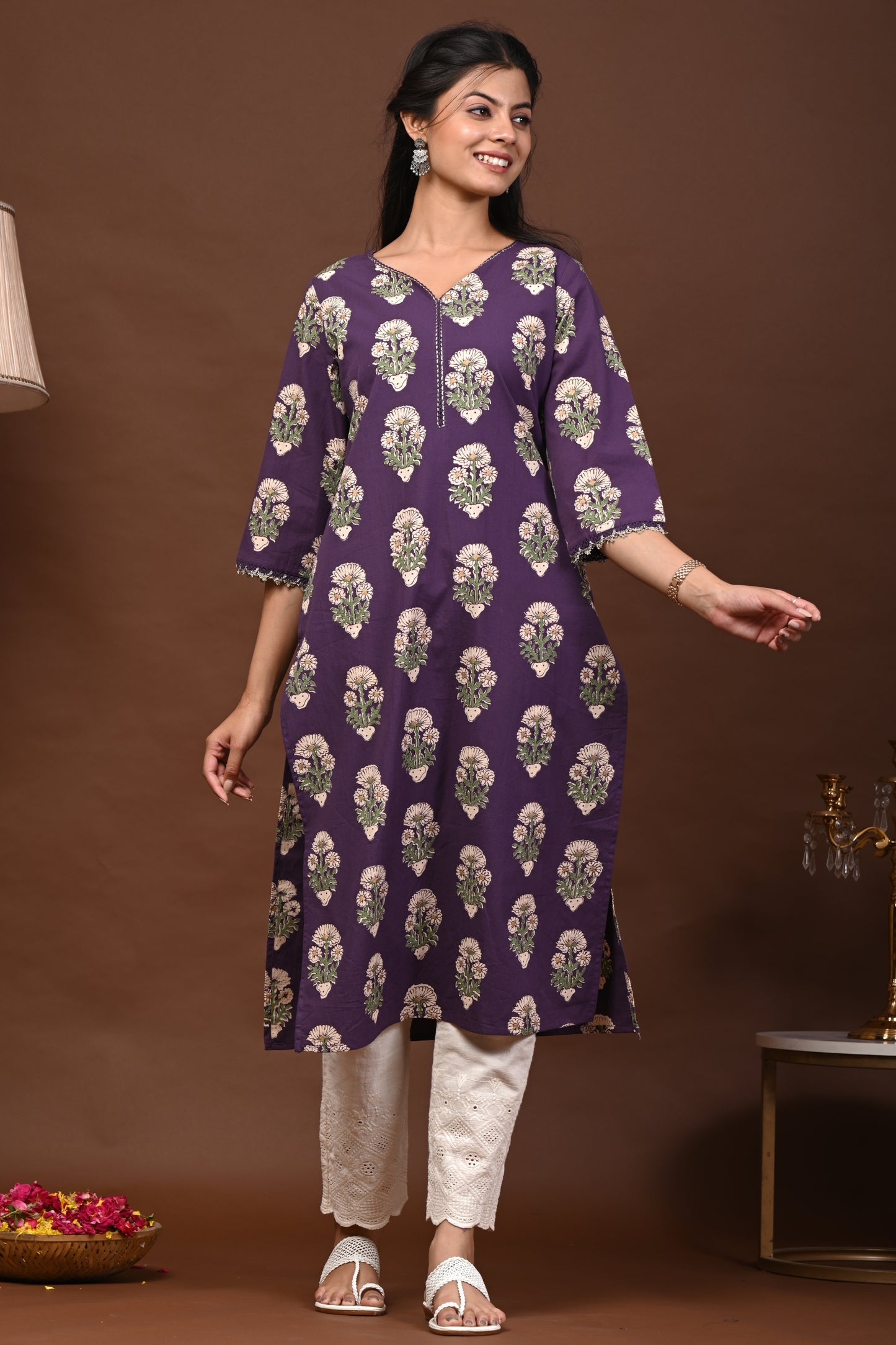 Rimeline Women Floral Printed Festive Cotton Straight Kurta
