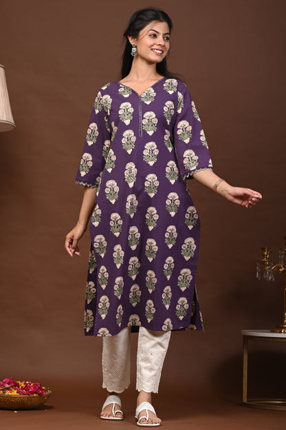 Rimeline Women Floral Printed Festive Cotton Straight Kurta