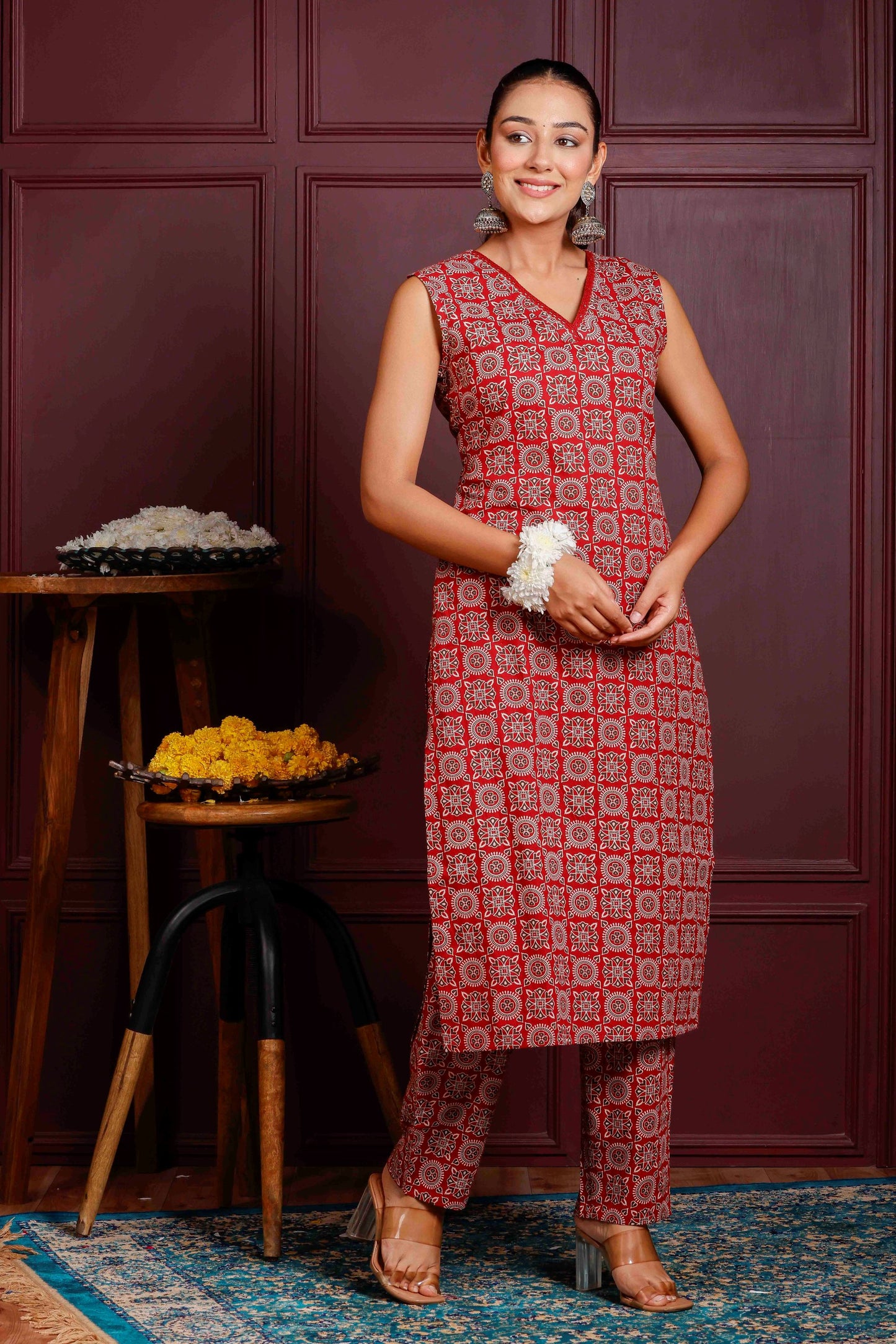 Rimeline Women Printed Regular Pure Cotton Kurta with Trousers
