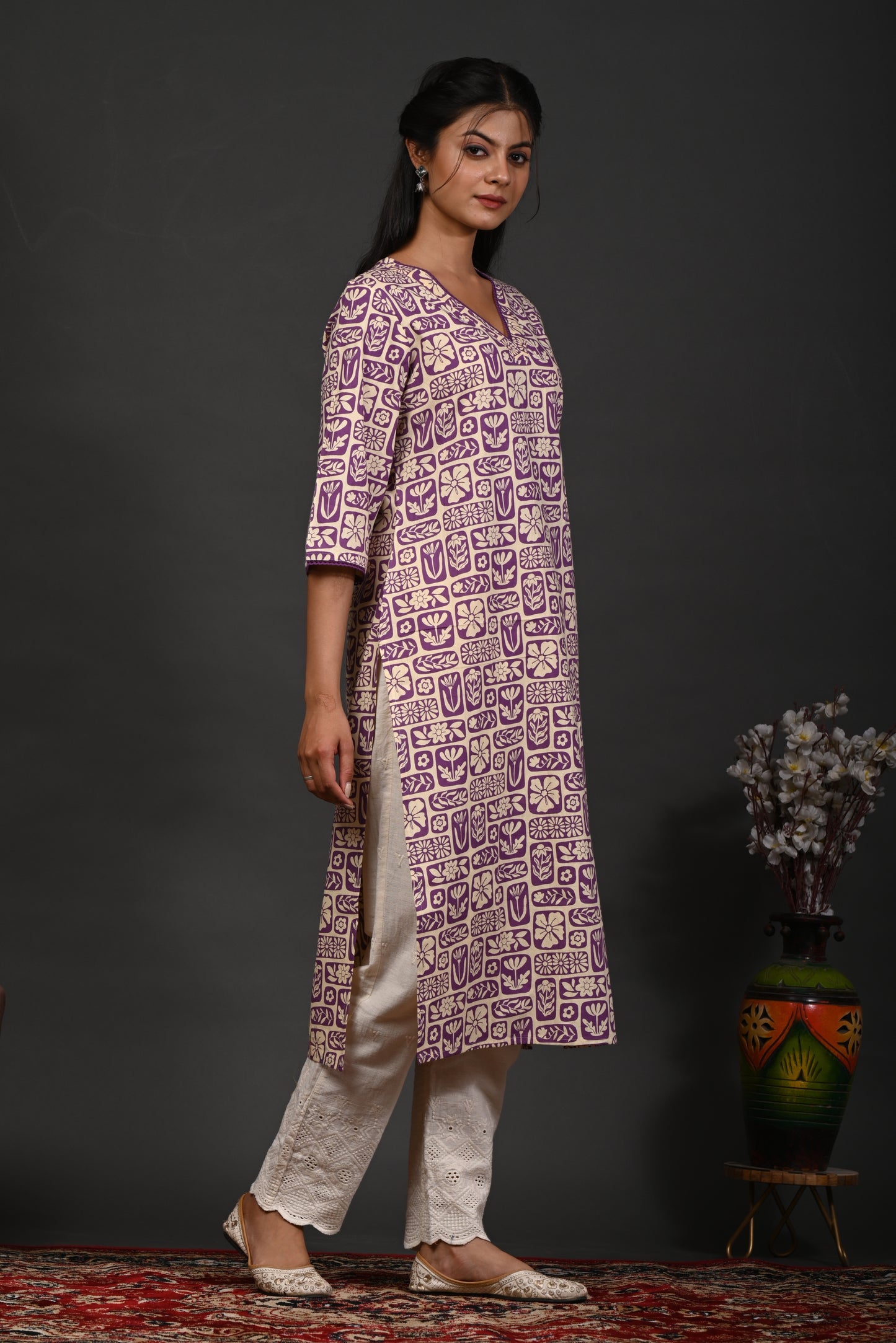 Rimeline Women Floral Printed Festive Cotton Straight Kurta
