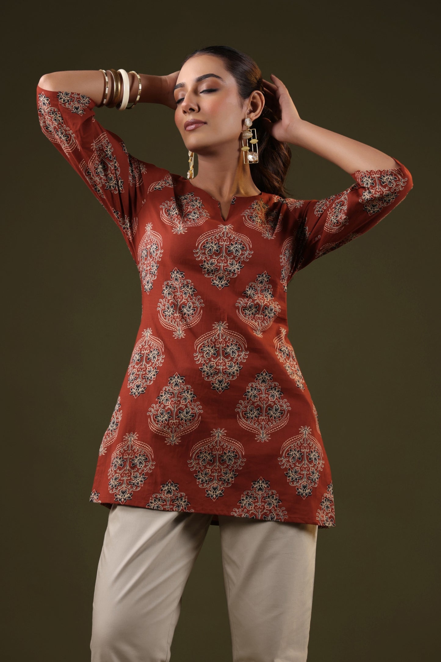Rimeline Floral Printed Pure Cotton Short Kurti