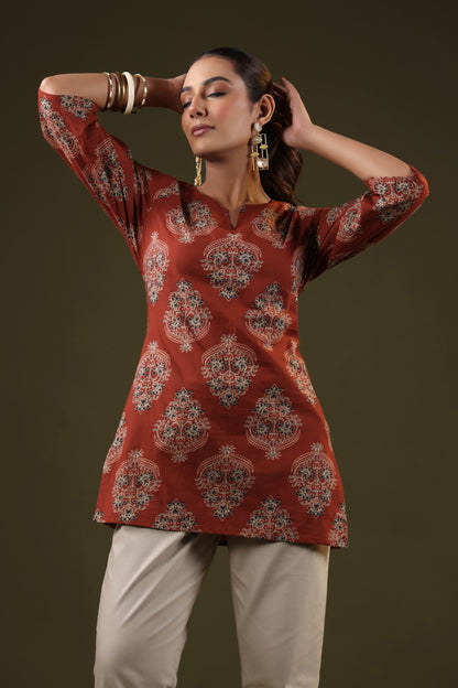 Rimeline Floral Printed Pure Cotton Short Kurti