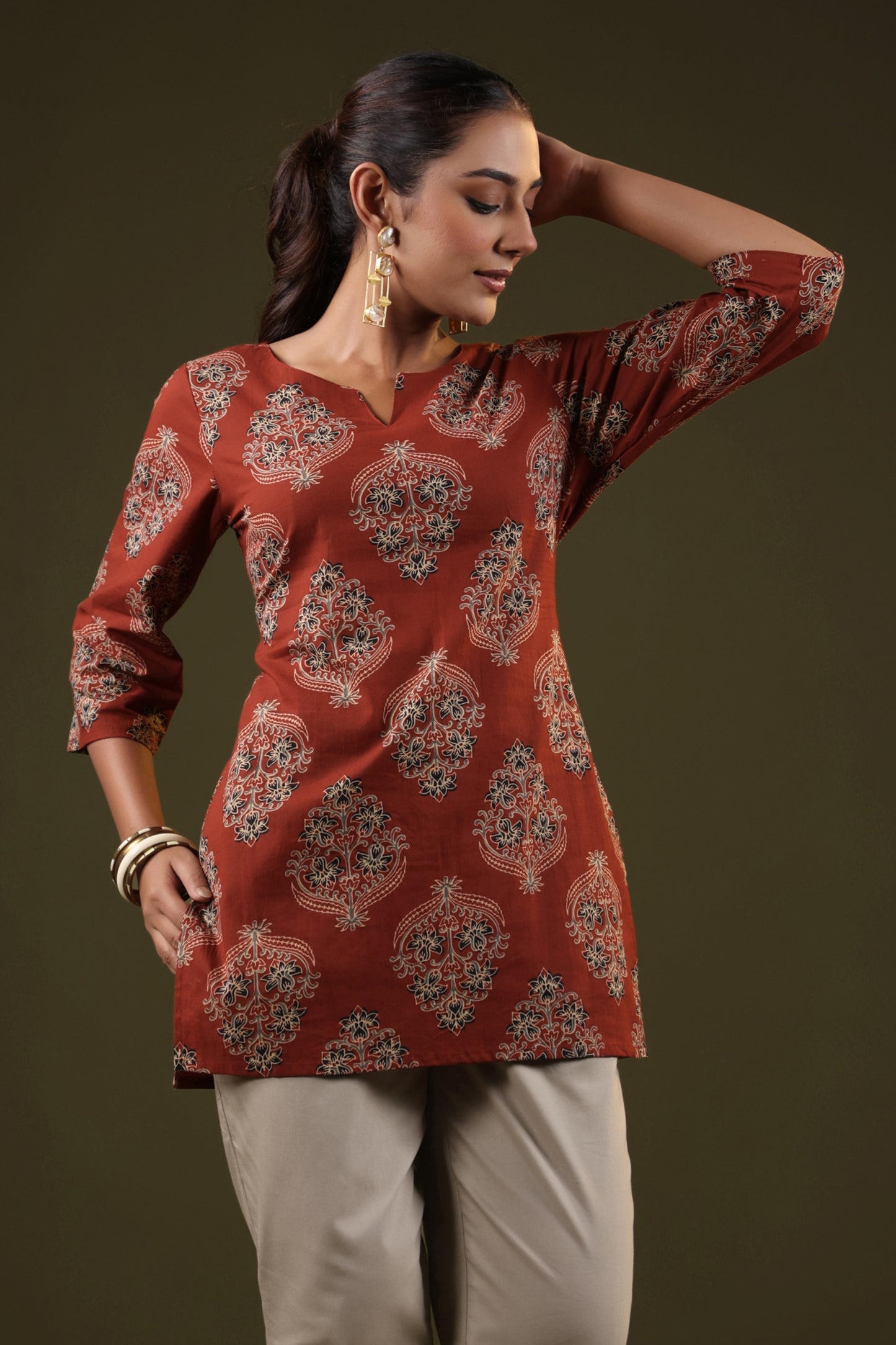 Rimeline Floral Printed Pure Cotton Short Kurti