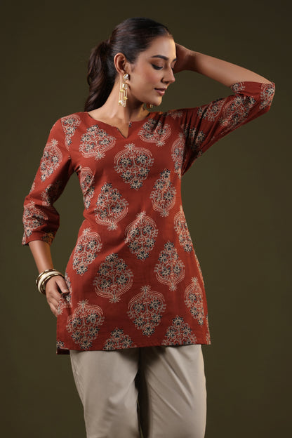 Rimeline Floral Printed Pure Cotton Short Kurti