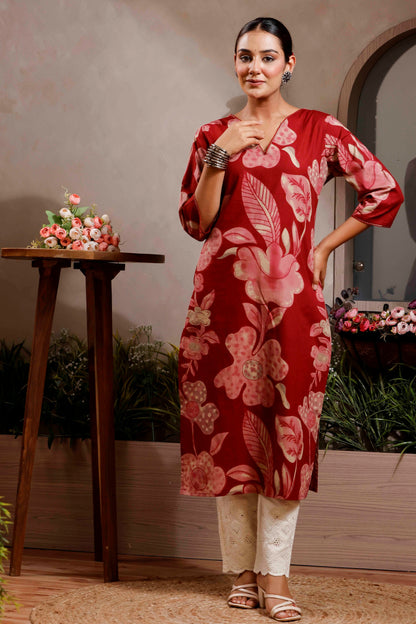 Rimeline Women Floral Daily Pure Cotton Straight Kurta