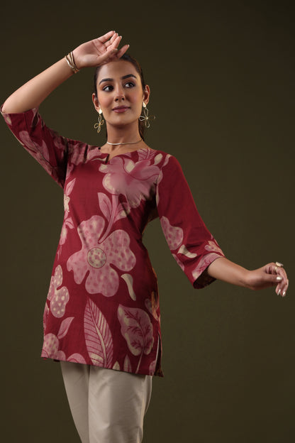 Rimeline Women Pure Cotton Floral Printed A-Line Kurti