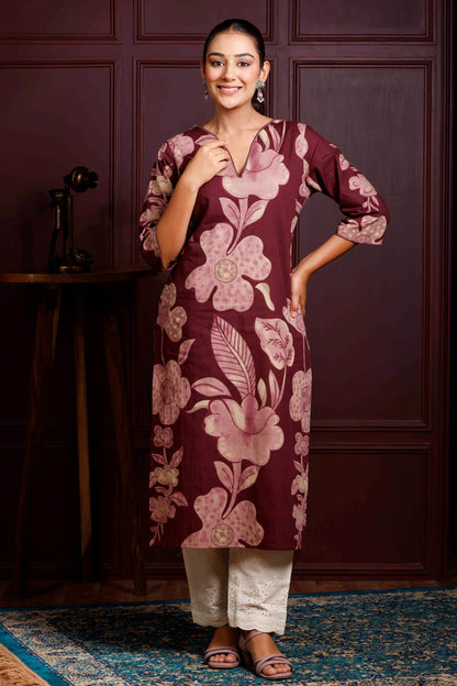 Rimeline Women Floral Daily Pure Cotton Straight Kurta