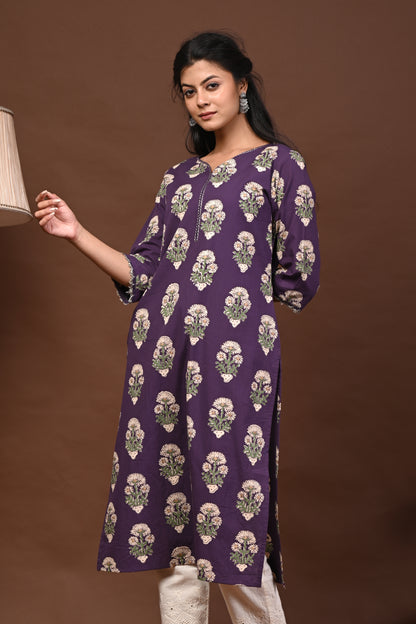 Rimeline Women Floral Printed Festive Cotton Straight Kurta