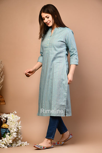 RimeLine Stripped Mandarin Straight kurta for women