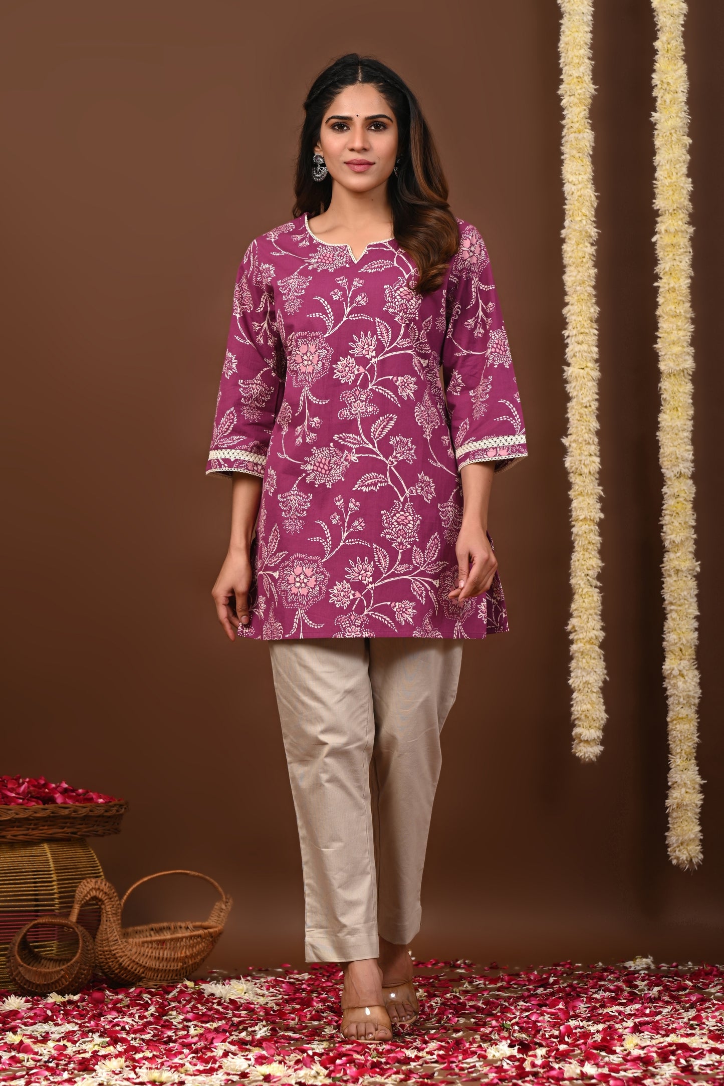 RimeLine Gajri Women Ethnic Motifs Printed Round-Neck Pure Cotton Kurti