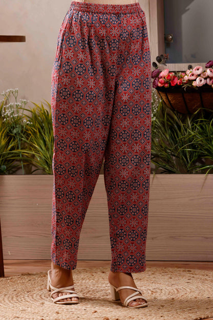 Rimeline Geometric Printed V-Neck Pure Cotton Kurta With Trousers