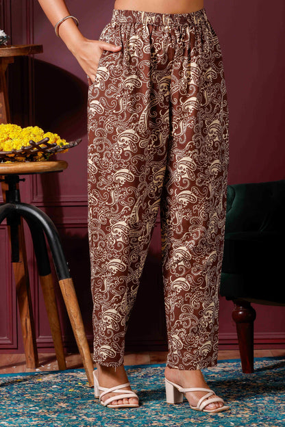 Rimeline Ethnic Motifs Printed A-Line Pure Cotton Kurta with Trousers