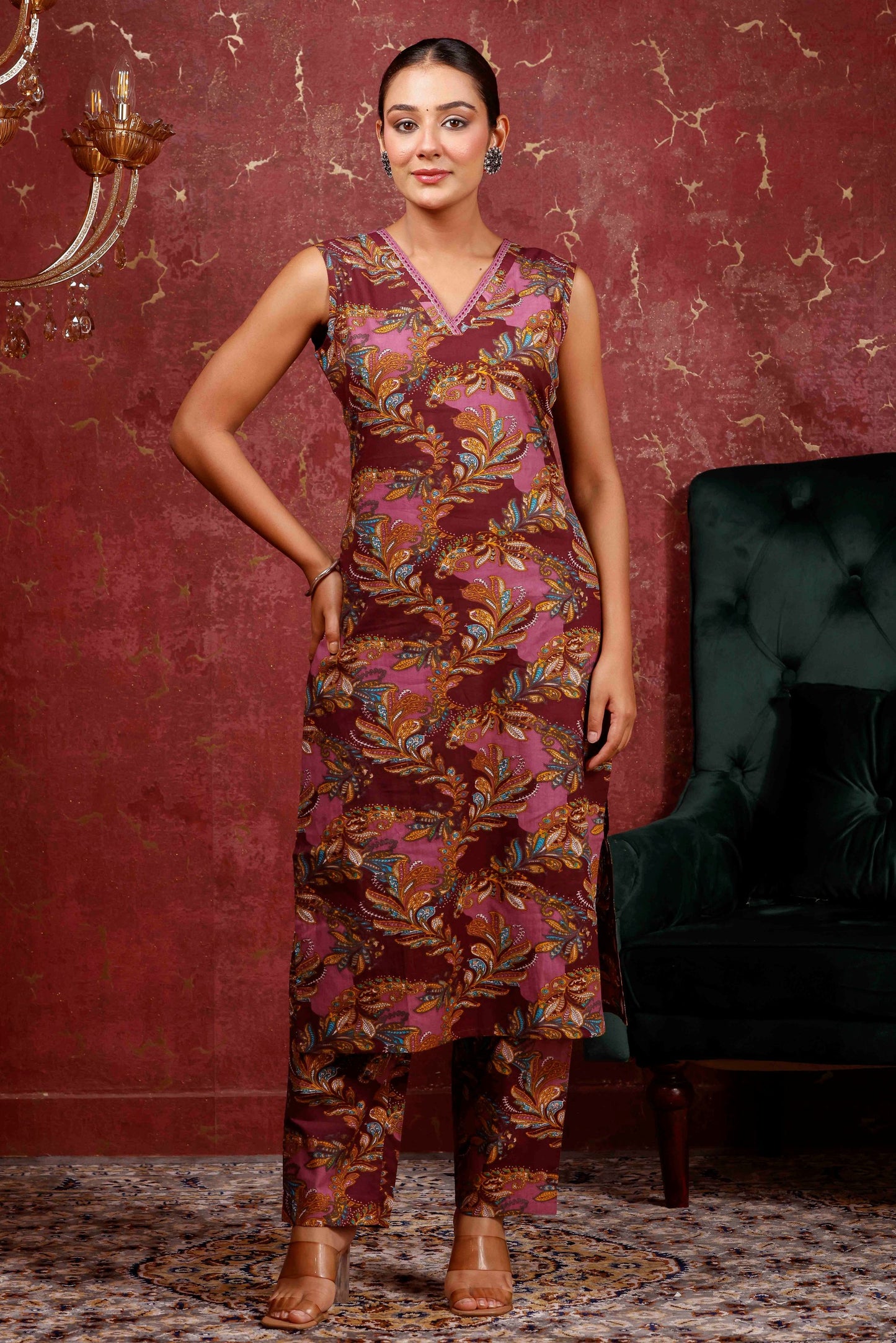 Rimeline Women Ethnic Motifs Printed Regular Pure Cotton Kurta with Trousers & Dupatta