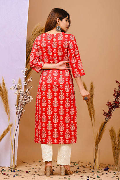 Floral Printed Pure Cotton A-Line Kurta - Rimeline