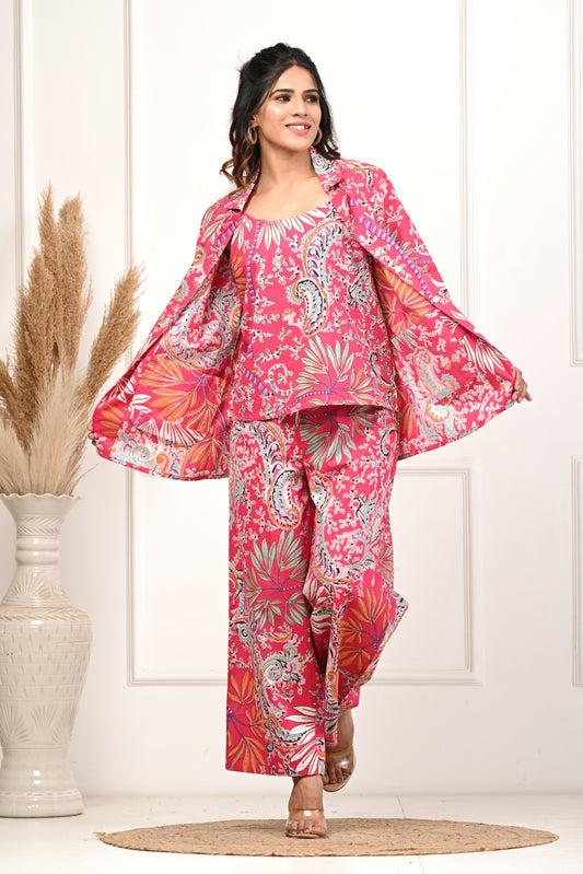 RimeLine Pink 3 pcs Co-ord Set For Women