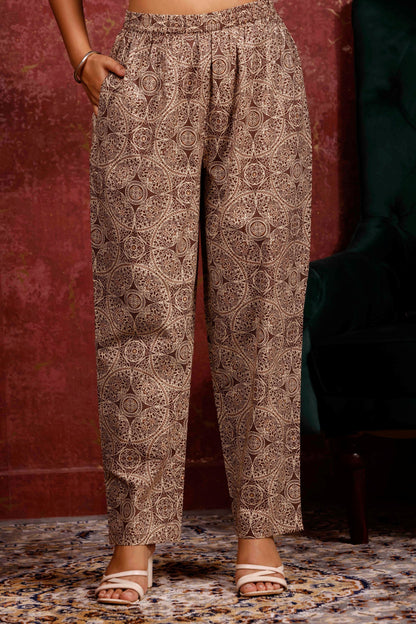Rimeline Women Ethnic Motifs Printed Cotton Kurta with Trousers