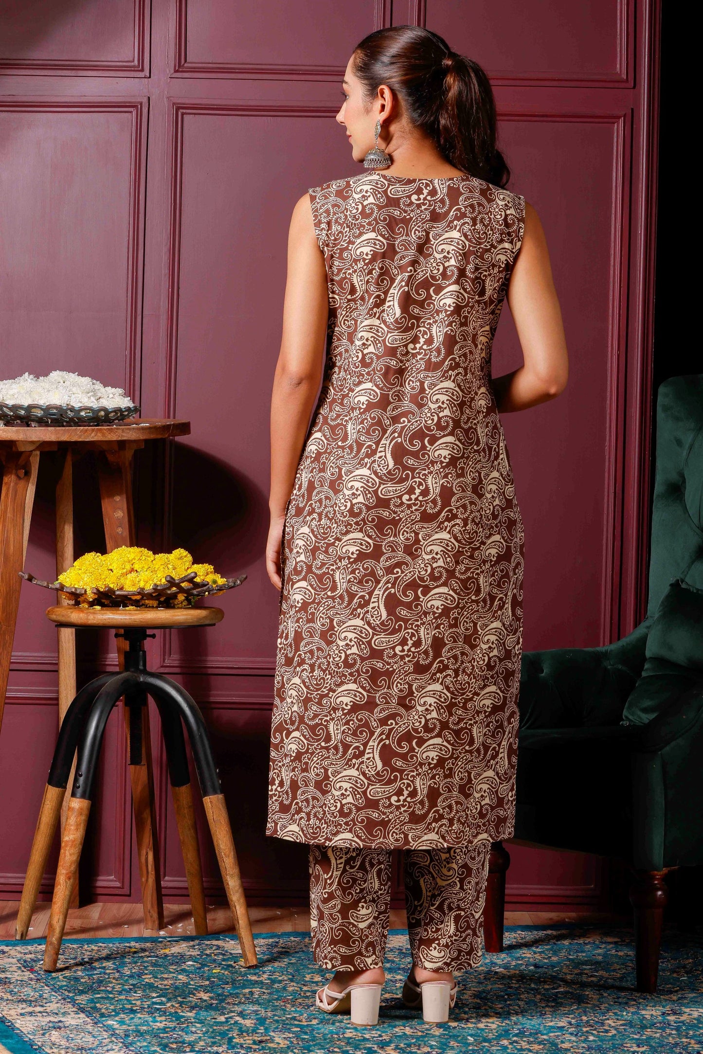 Rimeline Ethnic Motifs Printed A-Line Pure Cotton Kurta with Trousers