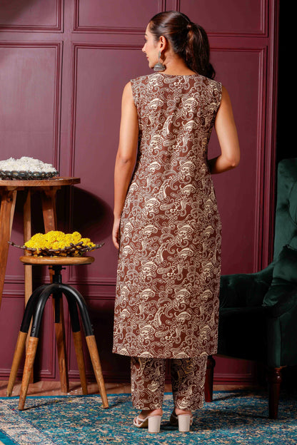 Rimeline Ethnic Motifs Printed A-Line Pure Cotton Kurta with Trousers