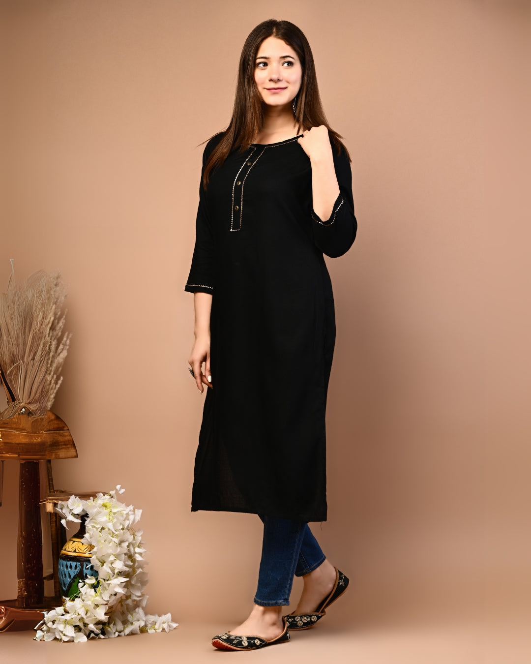 RimeLine Round Neck Straight kurta for women